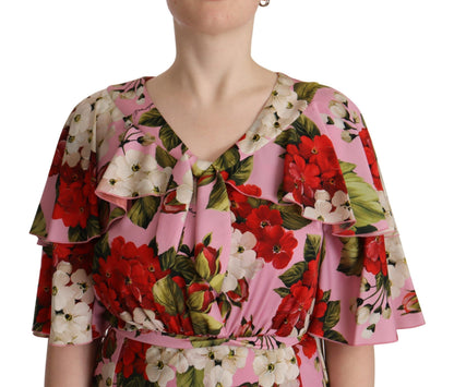 Abito lungo in seta elasticizzata con stampa floreale rosa Dolce &amp; Gabbana