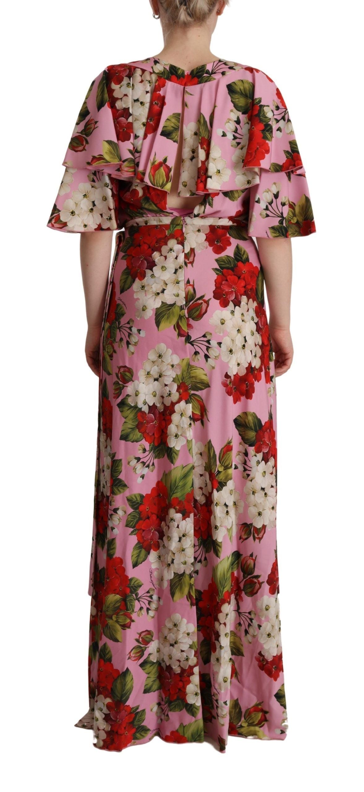 Abito lungo in seta elasticizzata con stampa floreale rosa Dolce &amp; Gabbana