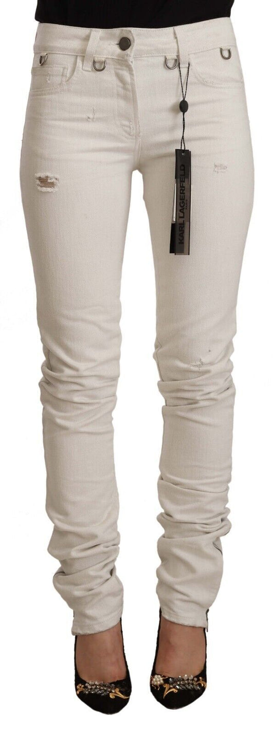 Jeans slim fit in denim di cotone a vita media bianchi Karl Lagerfeld