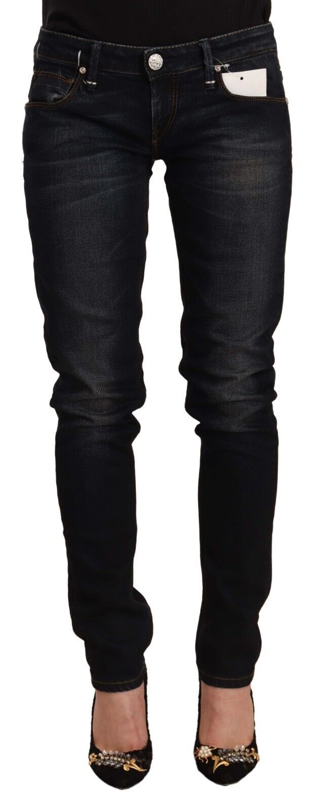 Jeans slim fit a vita bassa in cotone lavato nero Acht