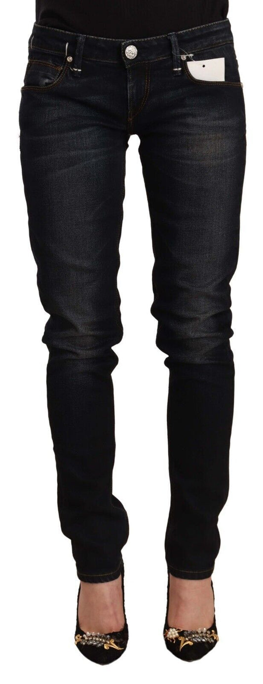 Jeans slim fit a vita bassa in cotone lavato nero Acht