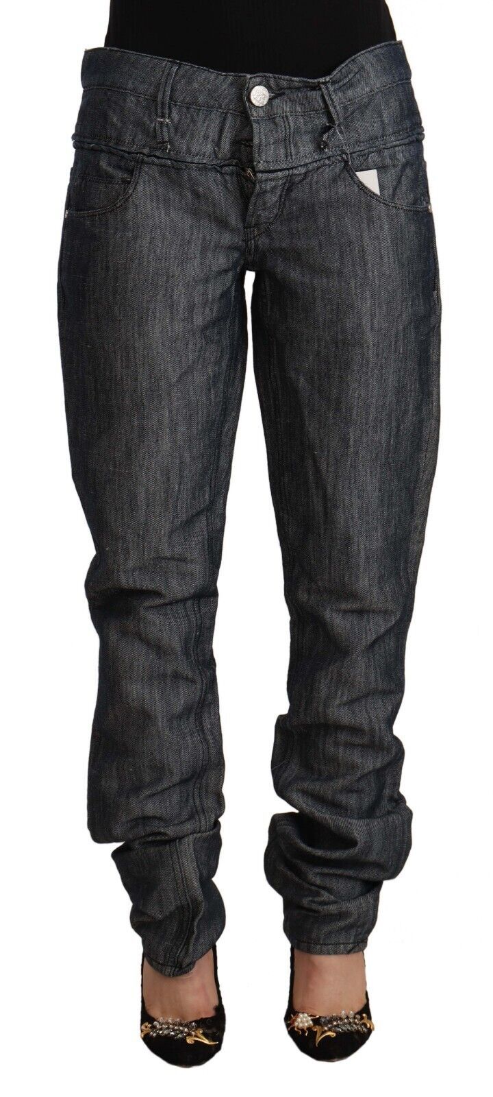 Jeans dritti in denim a vita media e larga grigio scuro Acht Ramie