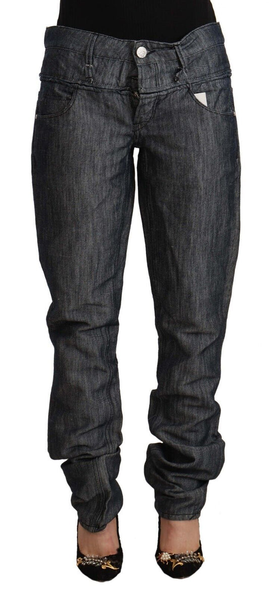 Jeans dritti in denim a vita media e larga grigio scuro Acht Ramie