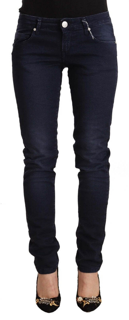 Jeans slim fit a vita bassa in cotone lavato blu Acht