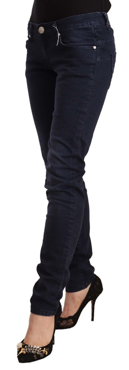 Jeans slim fit a vita bassa in cotone lavato blu Acht