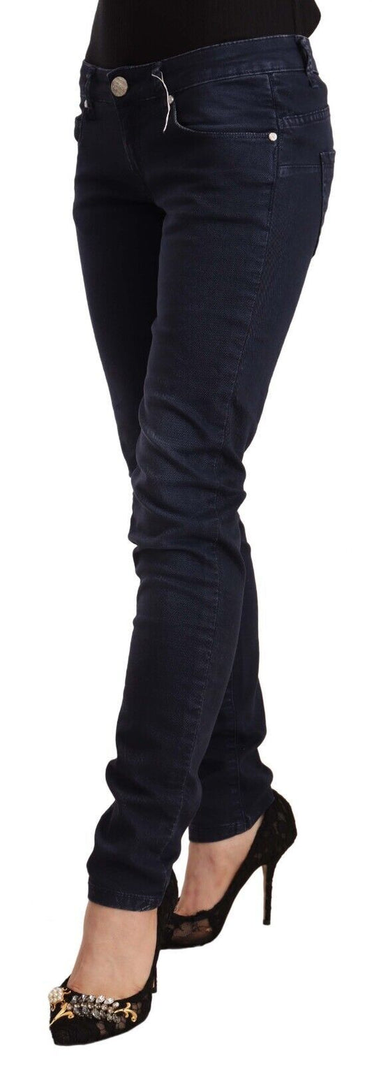 Jeans slim fit a vita bassa in cotone lavato blu Acht