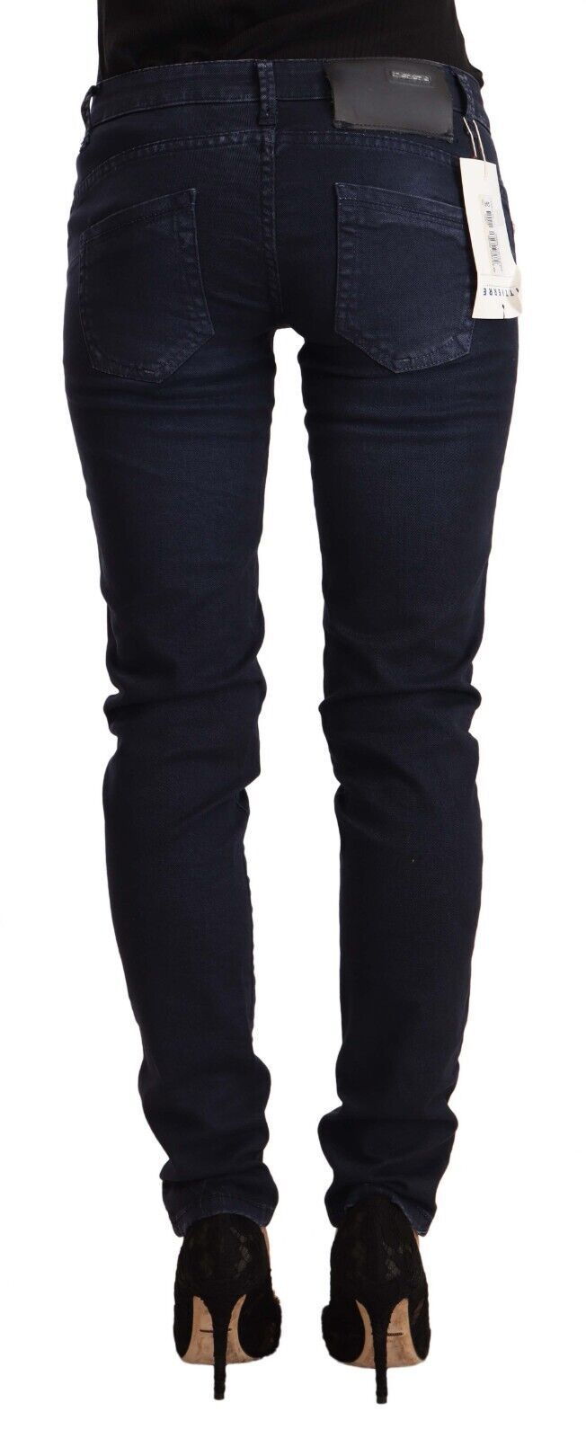 Jeans slim fit a vita bassa in cotone lavato blu Acht