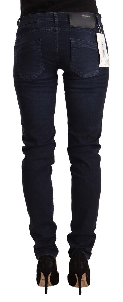 Jeans slim fit a vita bassa in cotone lavato blu Acht
