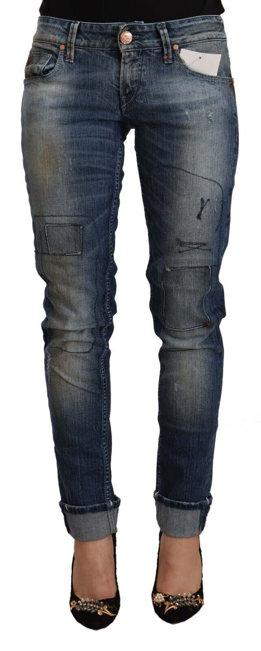 Jeans slim fit con orlo ripiegato e vita bassa, lavaggio blu Acht