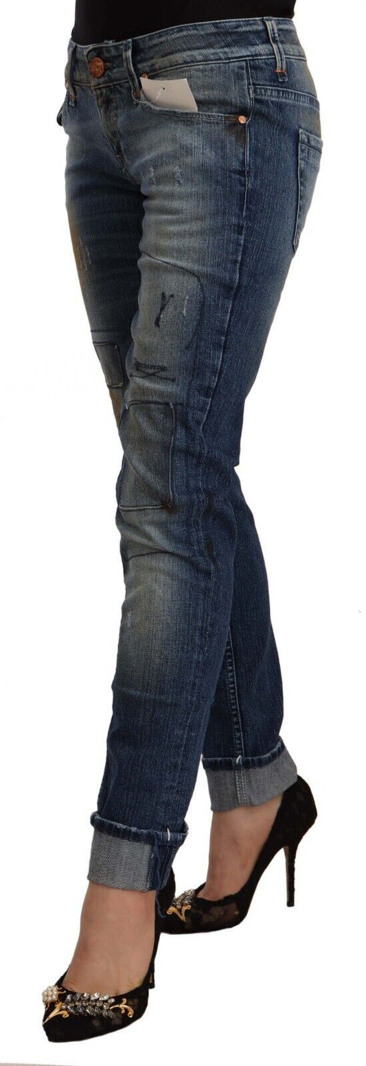 Jeans slim fit con orlo ripiegato e vita bassa, lavaggio blu Acht