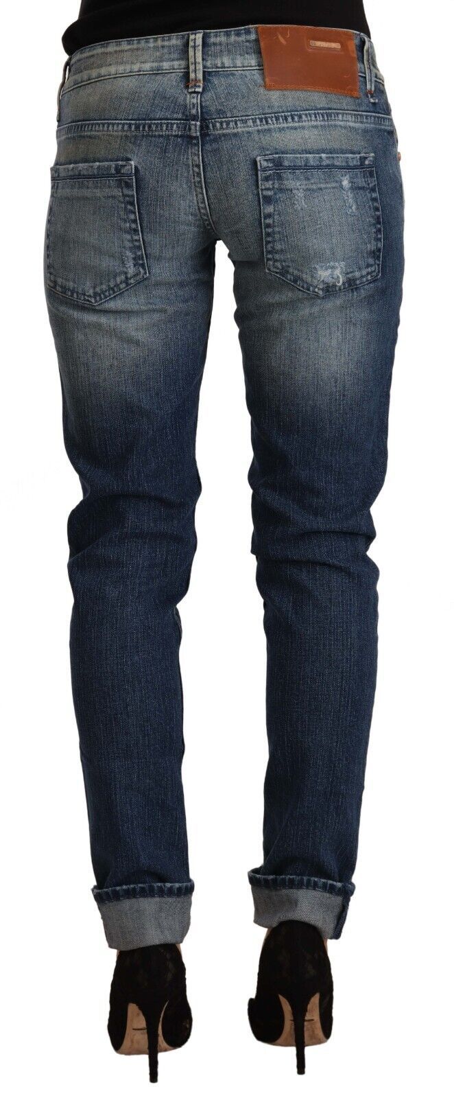 Jeans slim fit con orlo ripiegato e vita bassa, lavaggio blu Acht