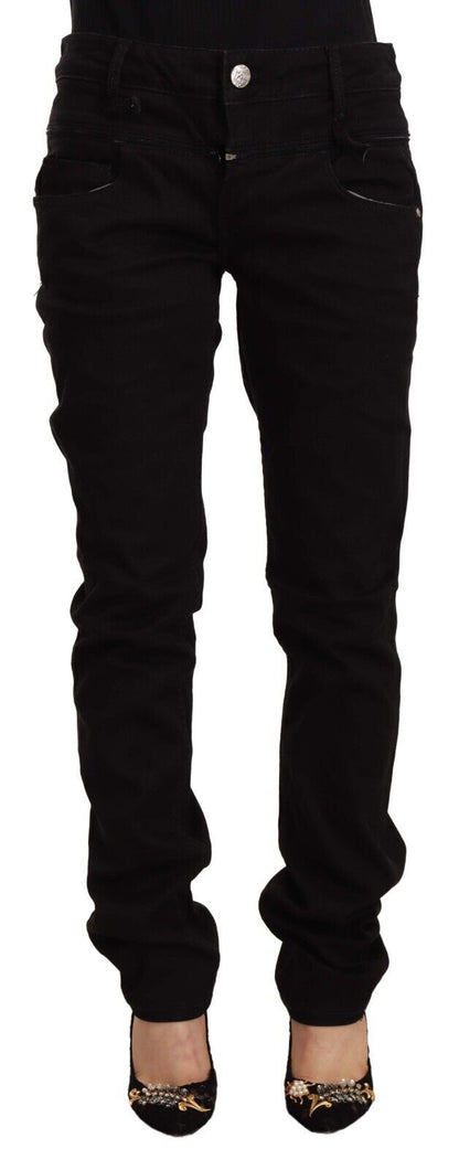 Jeans skinny in denim elasticizzato di cotone a vita bassa Acht neri