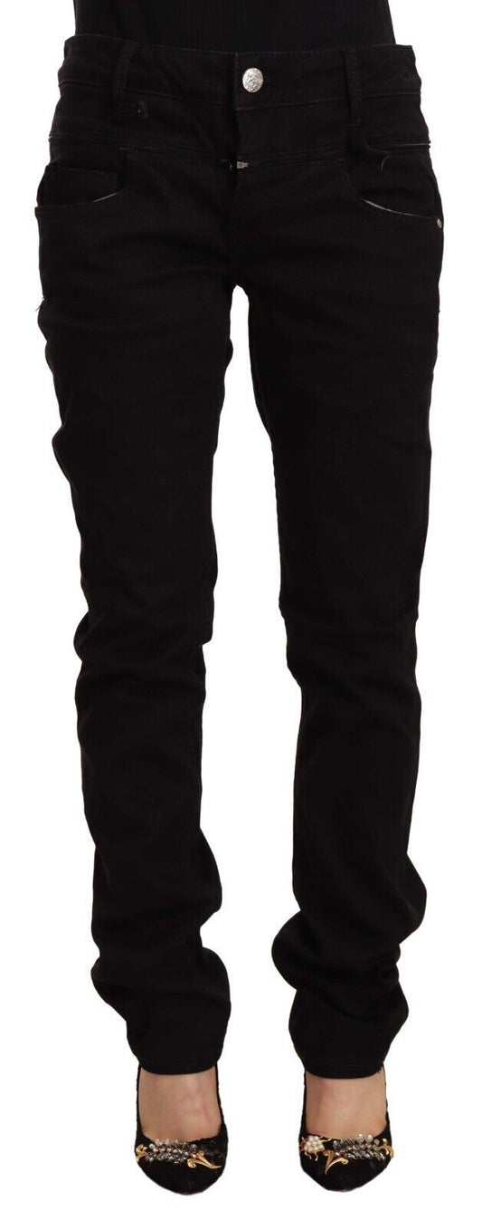 Jeans skinny in denim elasticizzato di cotone a vita bassa Acht neri