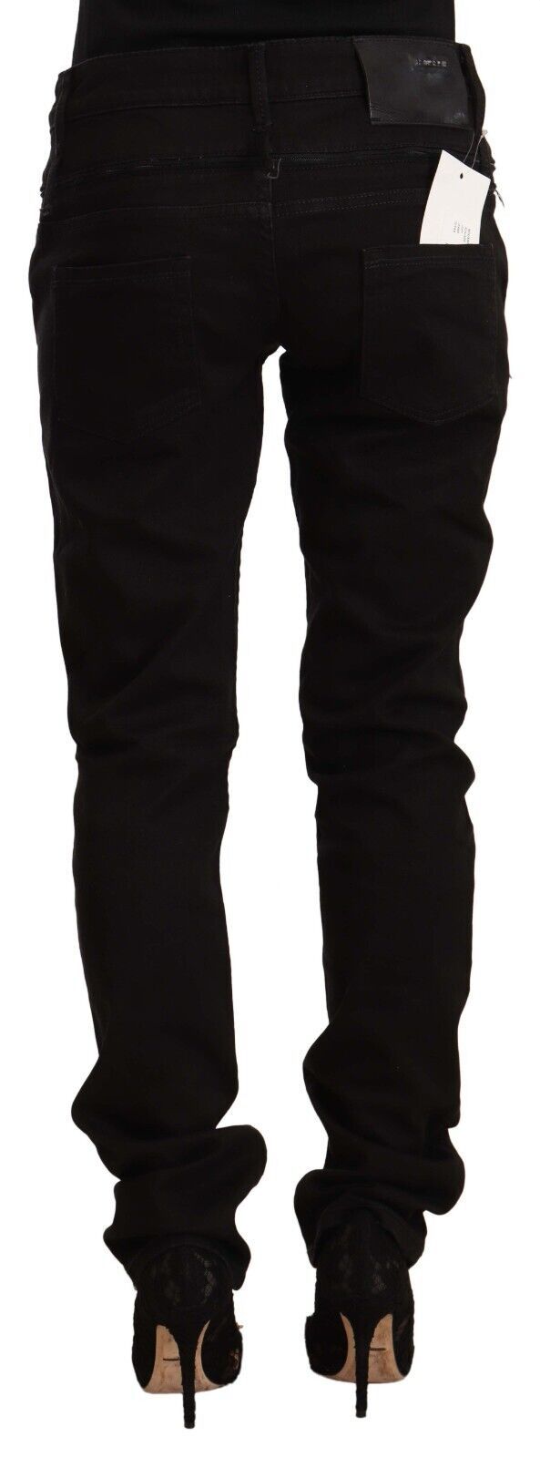 Jeans skinny in denim elasticizzato di cotone a vita bassa Acht neri
