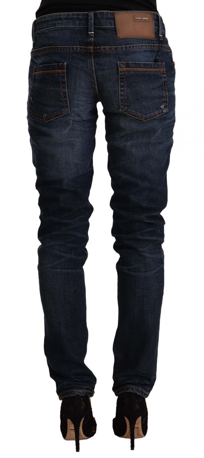 Jeans skinny a vita media in cotone lavato blu Acht