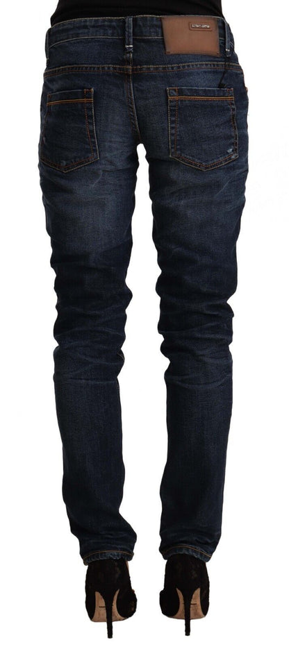 Jeans skinny a vita media in cotone lavato blu Acht