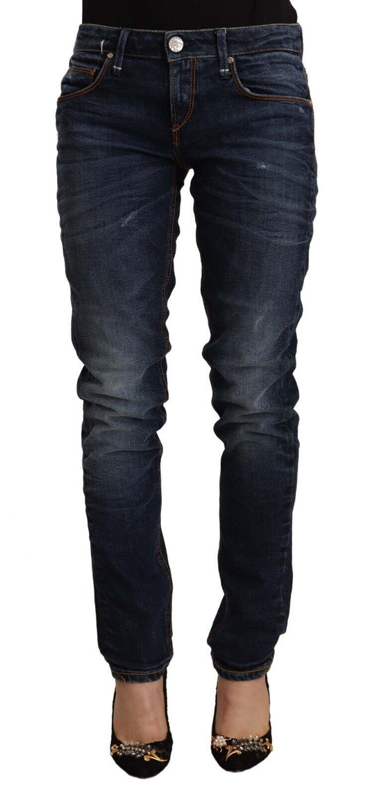 Jeans skinny a vita media in cotone lavato blu Acht