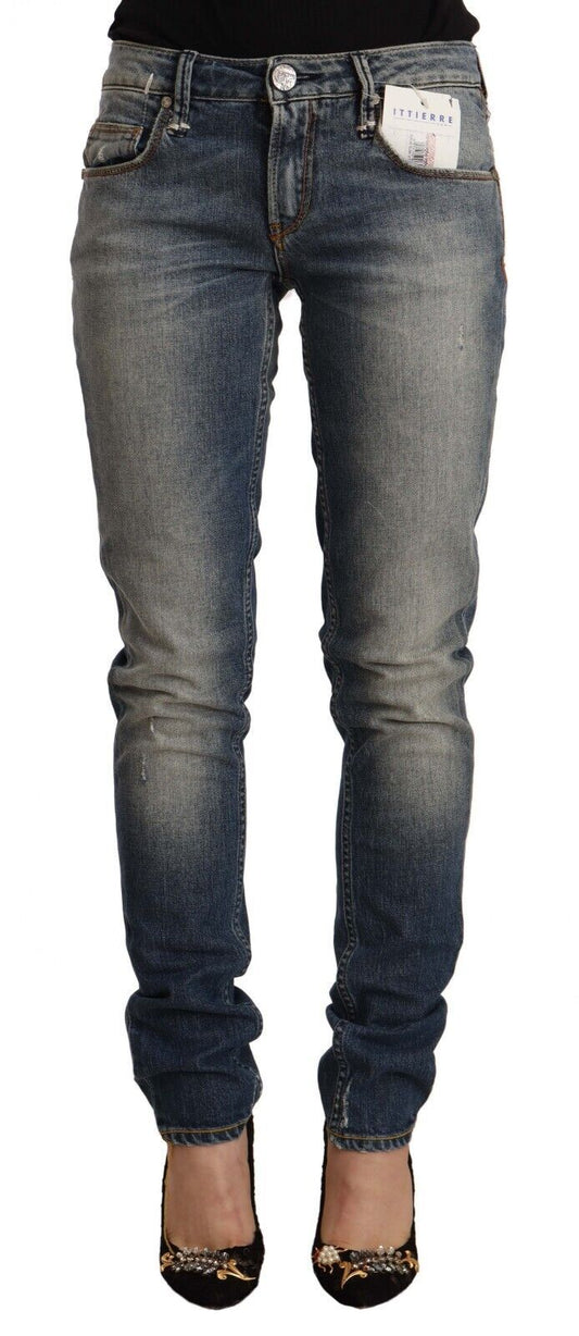 Jeans skinny a vita media in cotone lavato blu Acht