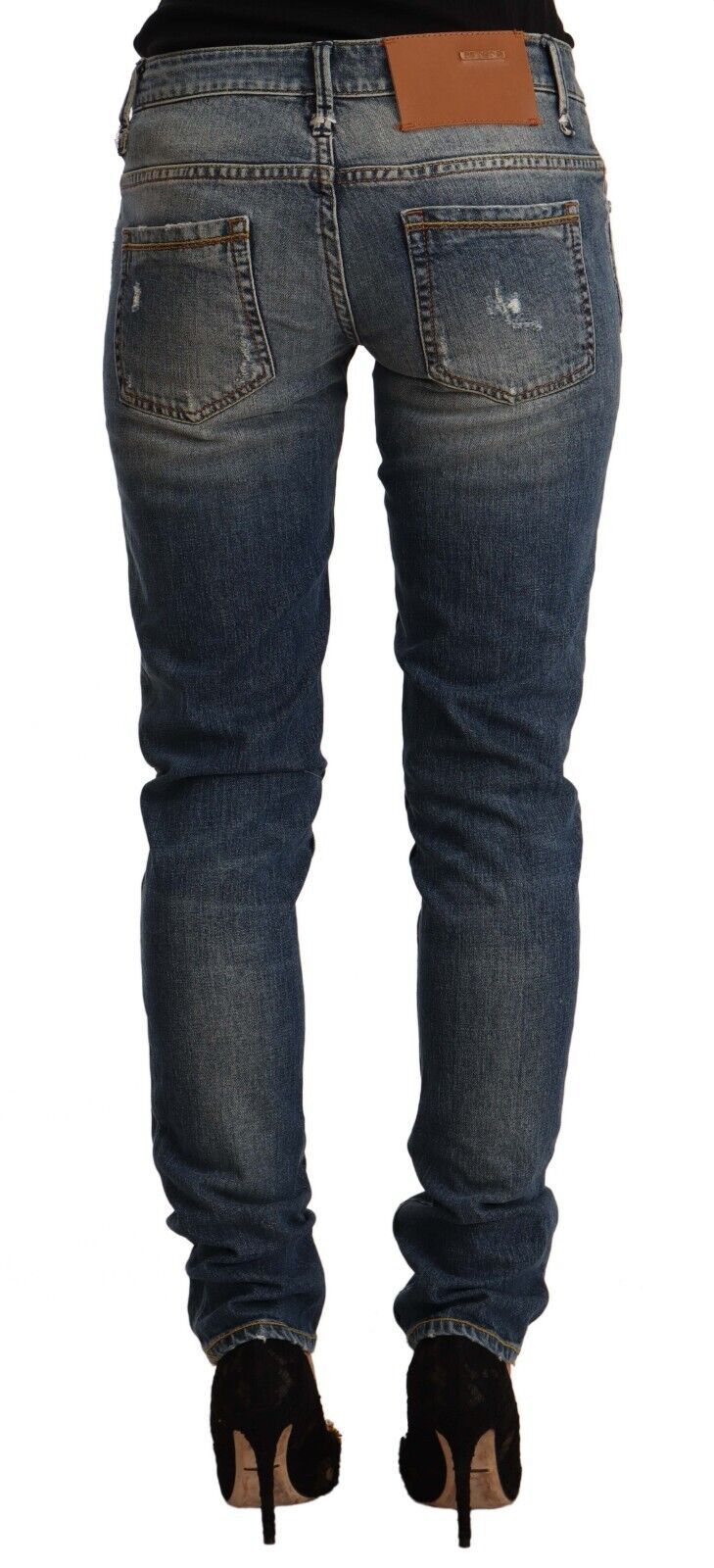 Jeans skinny a vita media in cotone lavato blu Acht