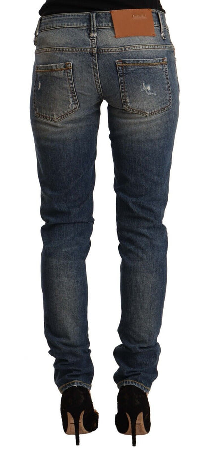 Jeans skinny a vita media in cotone lavato blu Acht