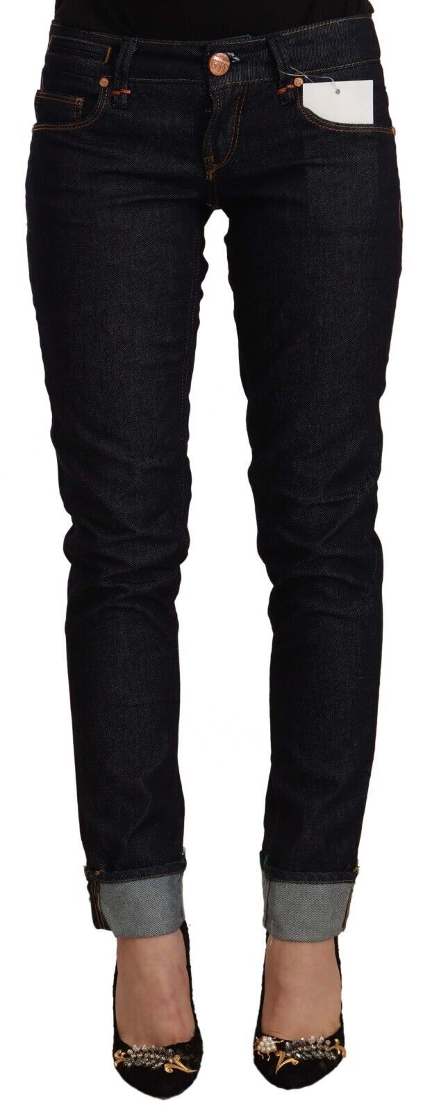 Jeans slim fit a vita bassa in cotone nero Acht