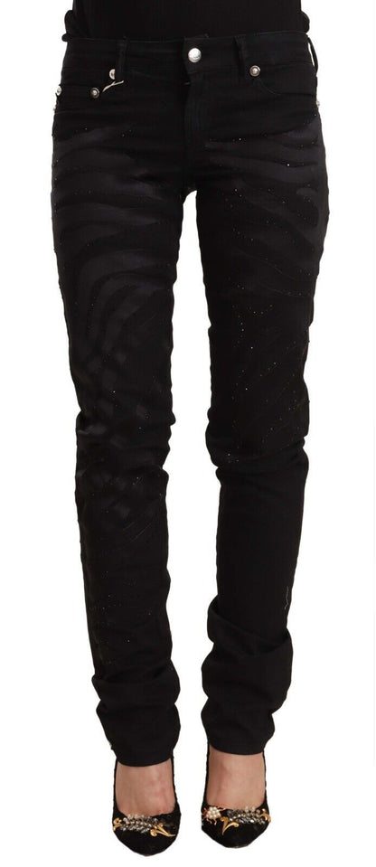 Jeans skinny neri a vita media con decorazioni Just Cavalli
