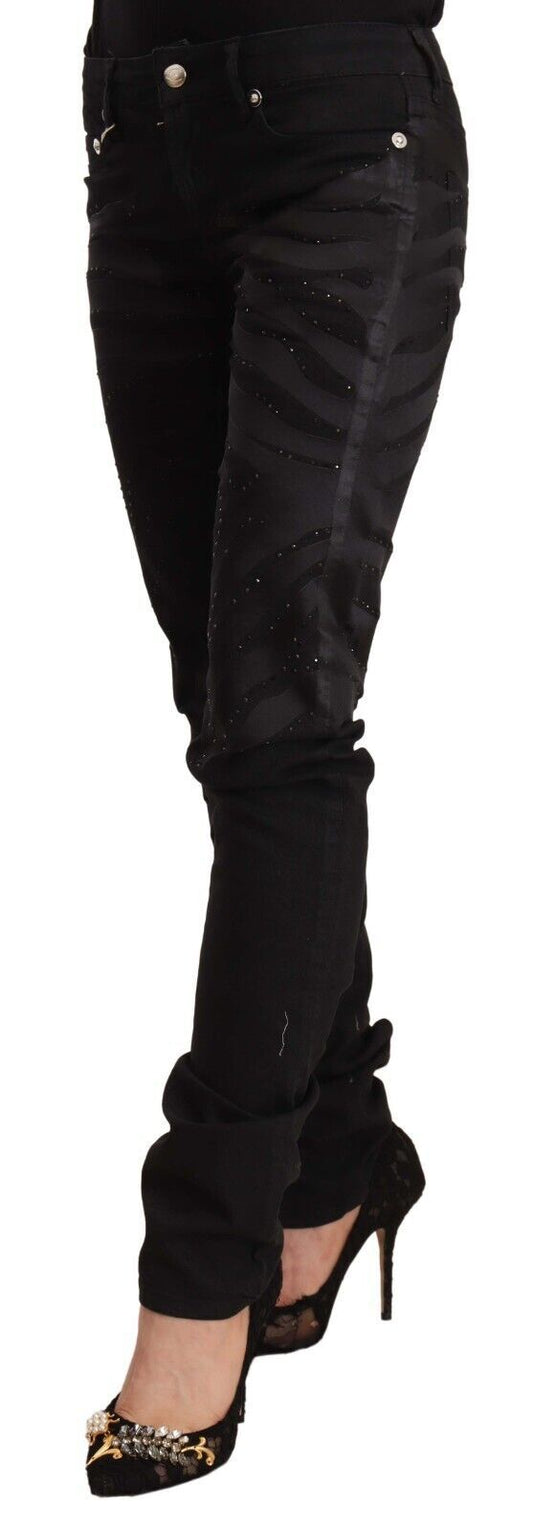 Jeans skinny neri a vita media con decorazioni Just Cavalli