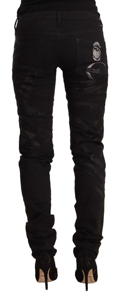 Jeans skinny neri a vita media con decorazioni Just Cavalli