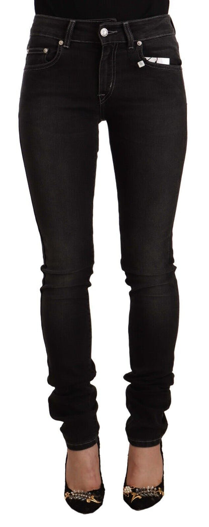 Jeans skinny slim fit in cotone lavato nero a vita media GF Ferre
