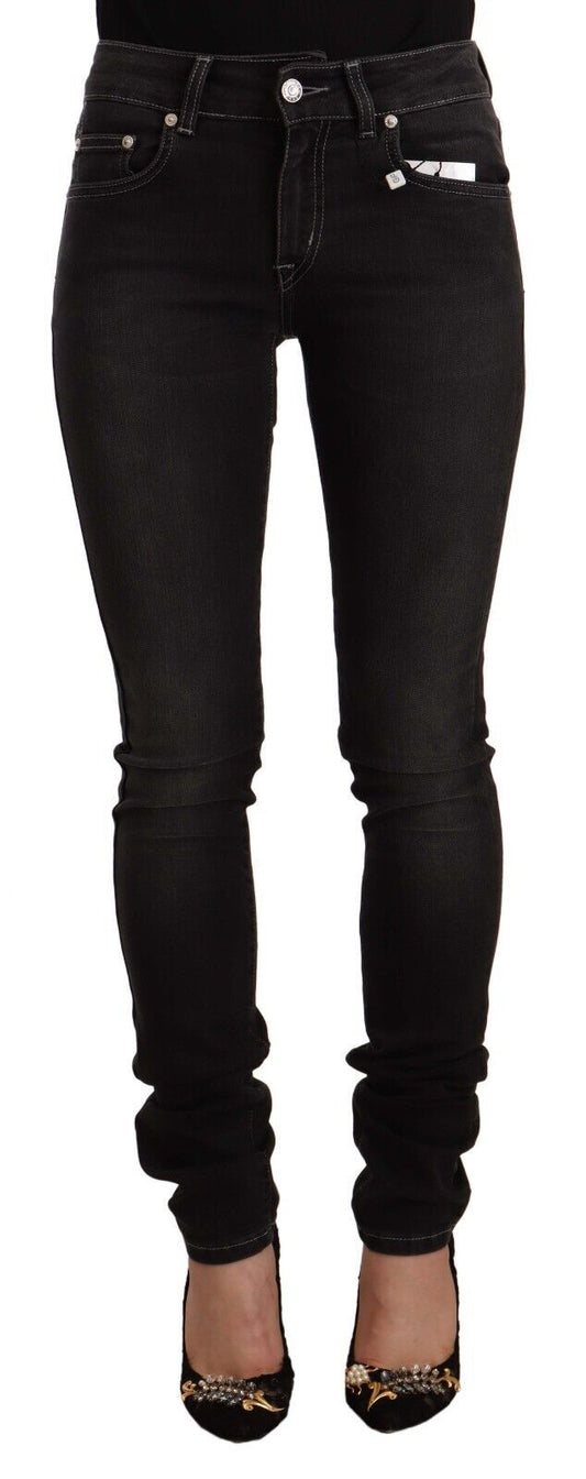 Jeans skinny slim fit in cotone lavato nero a vita media GF Ferre