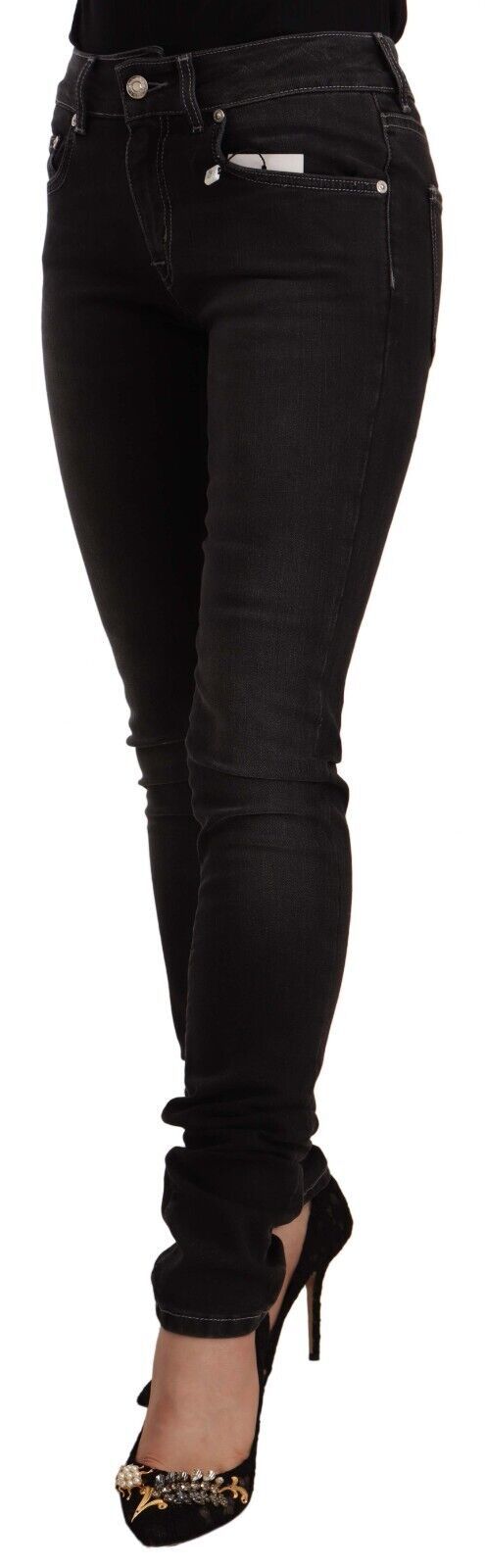 Jeans skinny slim fit in cotone lavato nero a vita media GF Ferre
