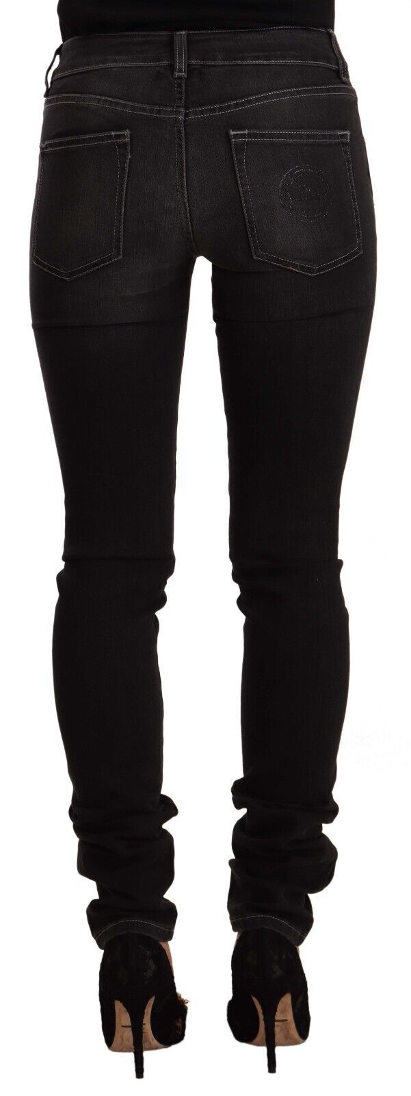 Jeans skinny slim fit in cotone lavato nero a vita media GF Ferre
