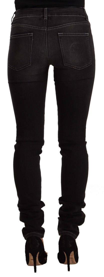 Jeans skinny slim fit in cotone lavato nero a vita media GF Ferre