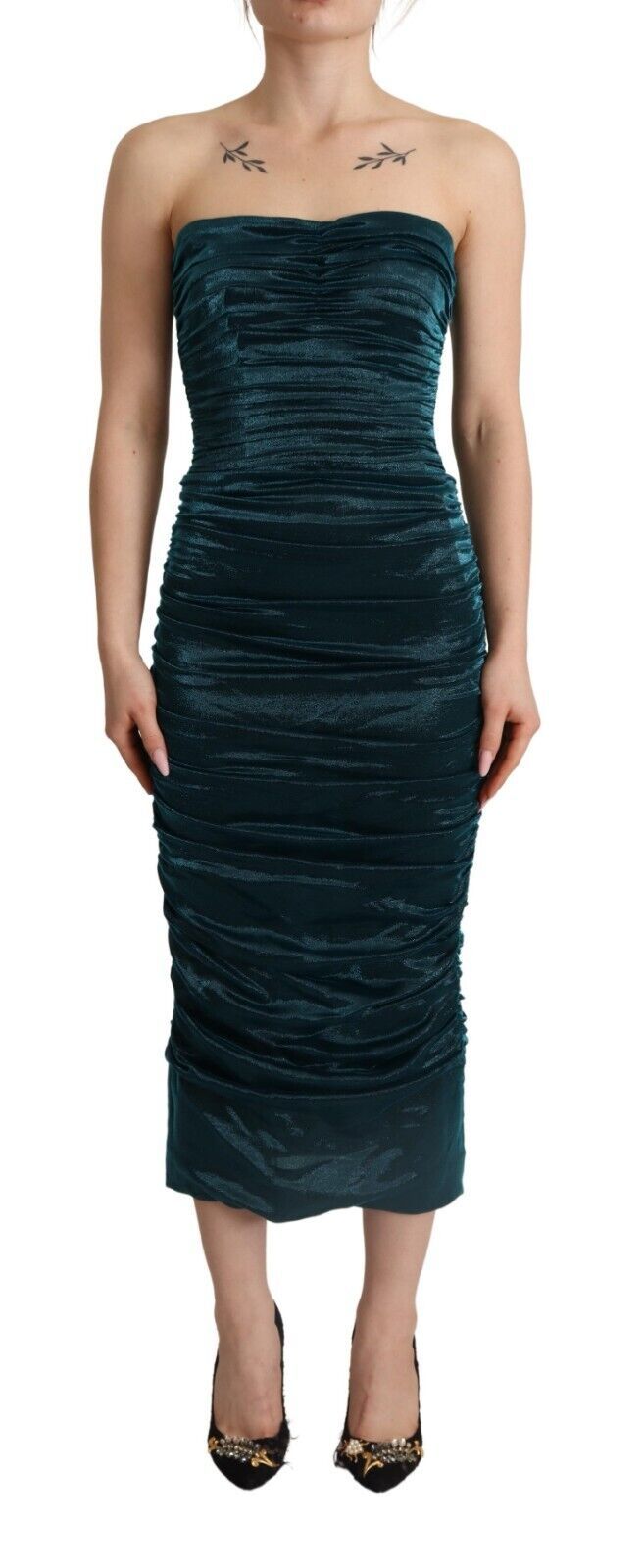 Dolce &amp; Gabbana Abito midi drappeggiato con corpetto bustier turchese