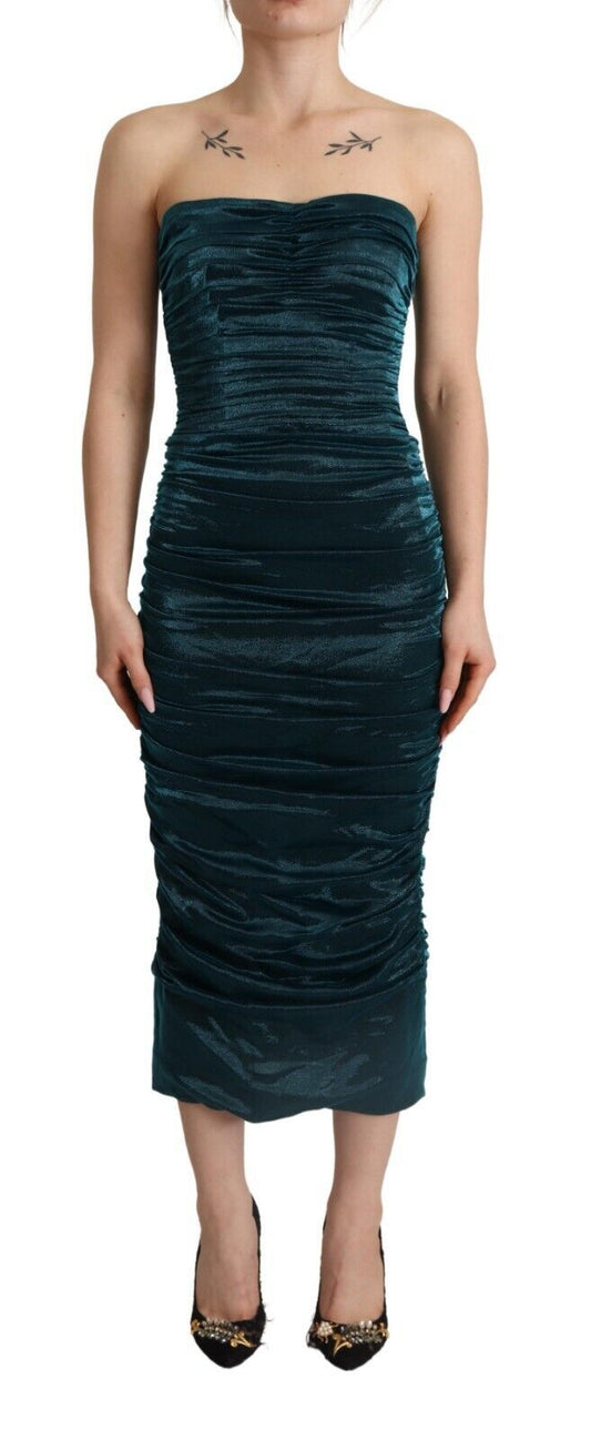Dolce &amp; Gabbana Abito midi drappeggiato con corpetto bustier turchese