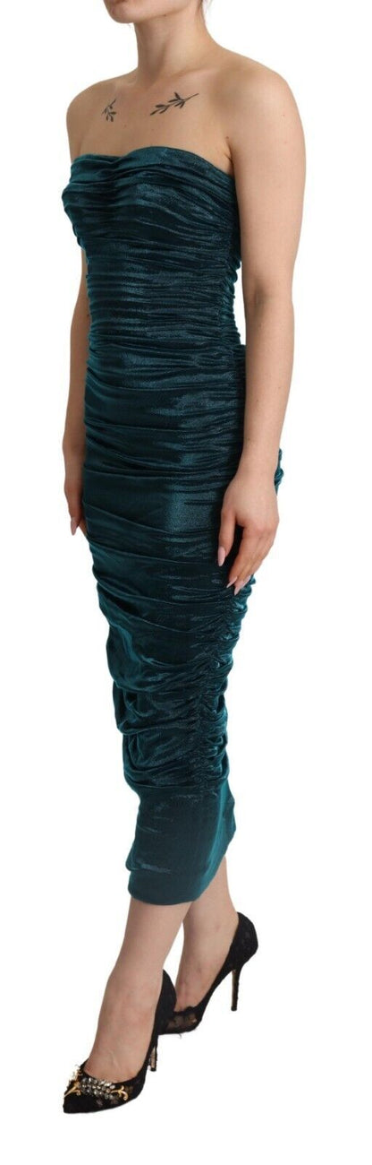 Dolce &amp; Gabbana Abito midi drappeggiato con corpetto bustier turchese
