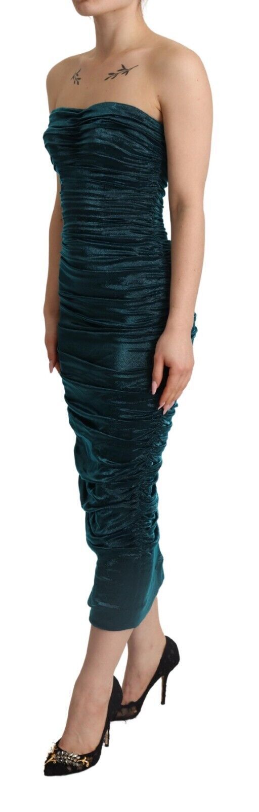 Dolce &amp; Gabbana Abito midi drappeggiato con corpetto bustier turchese