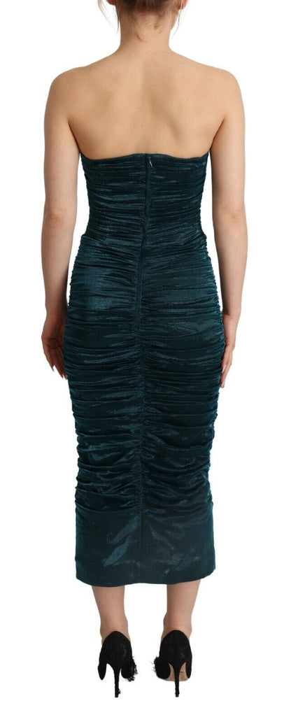 Dolce &amp; Gabbana Abito midi drappeggiato con corpetto bustier turchese
