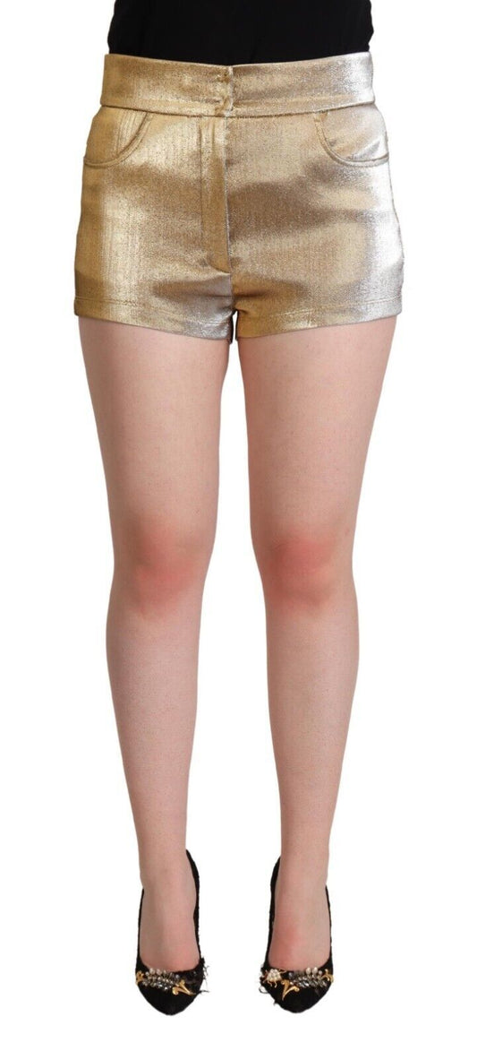 Pantaloncini corti a vita media in cotone color oro metallizzato Dolce &amp; Gabbana