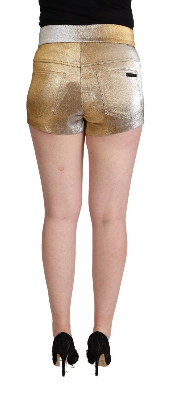 Pantaloncini corti a vita media in cotone color oro metallizzato Dolce &amp; Gabbana