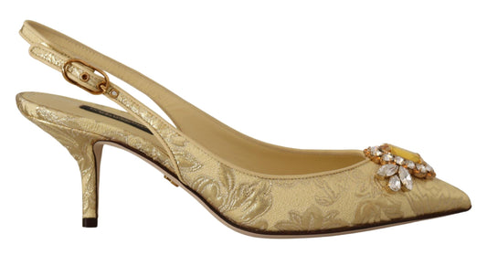 Scarpe con tacco e cinturino alla caviglia con cristalli dorati Dolce &amp; Gabbana