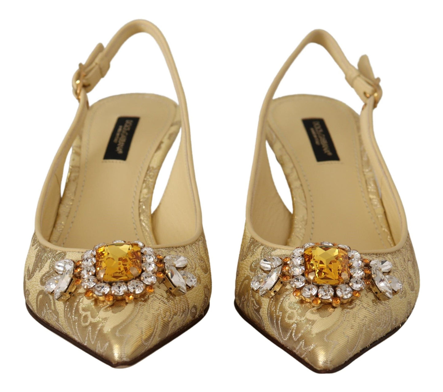 Scarpe con tacco e cinturino alla caviglia con cristalli dorati Dolce &amp; Gabbana