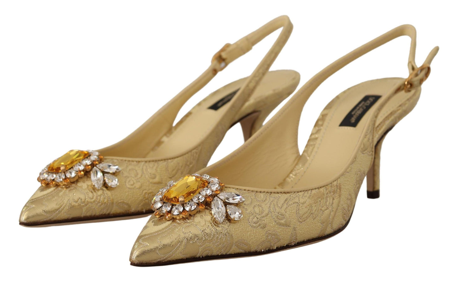 Scarpe con tacco e cinturino alla caviglia con cristalli dorati Dolce &amp; Gabbana