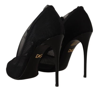 Dolce &amp; Gabbana - Stivali neri elasticizzati in tulle