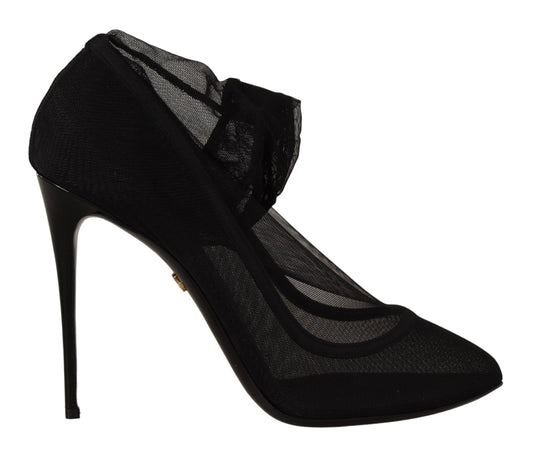 Dolce &amp; Gabbana - Stivali neri elasticizzati in tulle