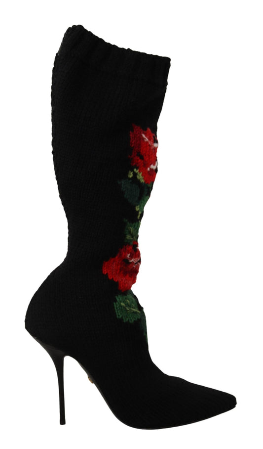 Dolce &amp; Gabbana Calzini elasticizzati neri con rose rosse e stivaletti