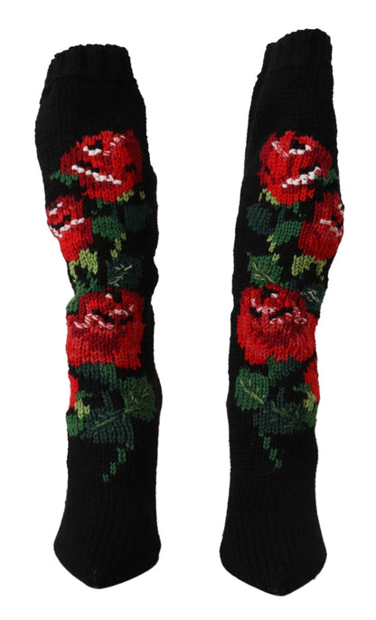 Dolce &amp; Gabbana Calzini elasticizzati neri con rose rosse e stivaletti