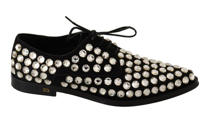 Scarpe eleganti con lacci e cristalli in pelle nera Dolce &amp; Gabbana