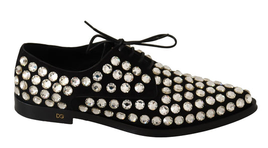 Scarpe eleganti con lacci e cristalli in pelle nera Dolce &amp; Gabbana