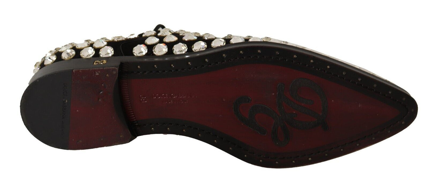 Scarpe eleganti con lacci e cristalli in pelle nera Dolce &amp; Gabbana